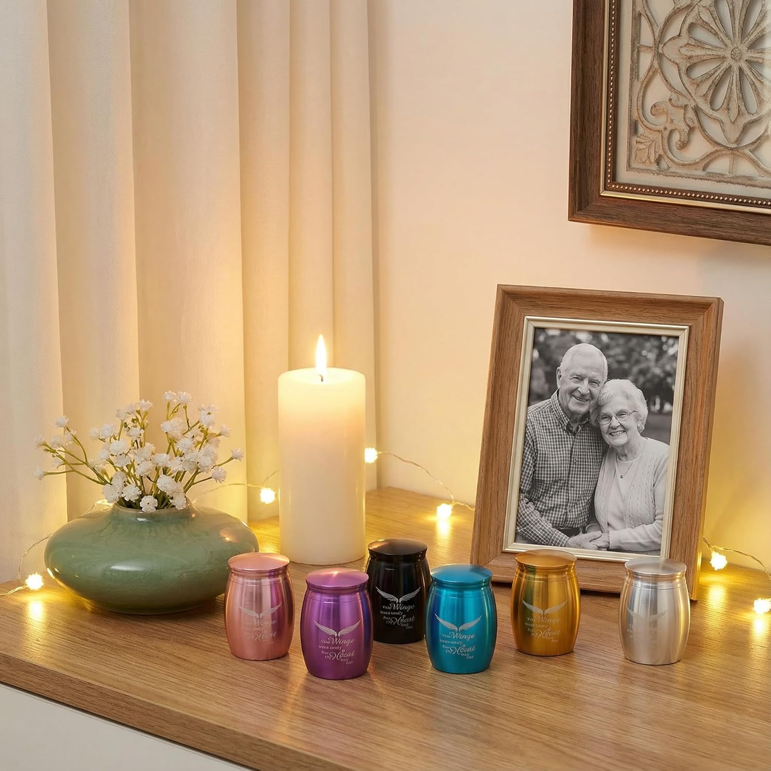 Small Keepsake Sharing Urn Set of 6, Colorful Multipack Mini Metal Cremation Urn for Human or Pet Ashes – Small Memorial Urns with Velvet Bag – A Perfect Tribute & Gift for Families