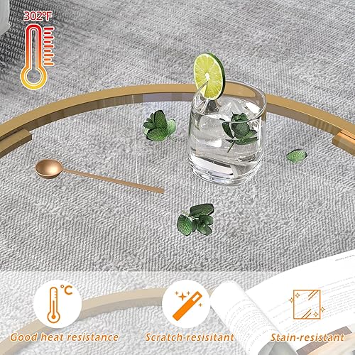 Miniatura 4 de Mesa de centro redonda de cristal, mesa de sala pequeña para espacios pequeños, mesa central moderna con parte superior de cristal, marco de metal