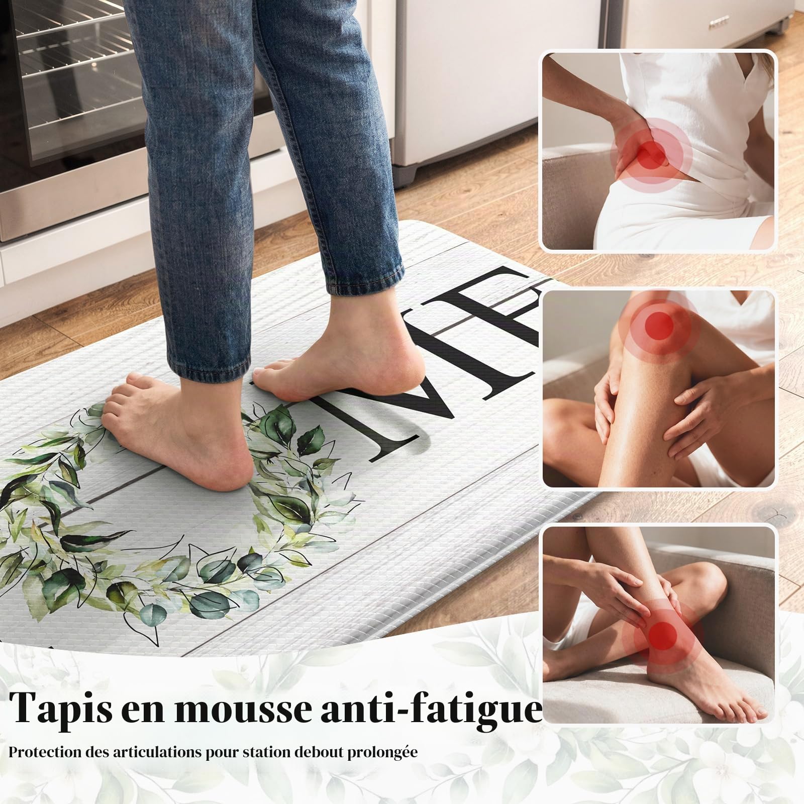 KIMDOE Lot de 2 Tapis de Cuisine Anti-Fatigue antidérapants et imperméables pour Cuisine, sols intérieurs, Bureau, buanderie, évier, Maison