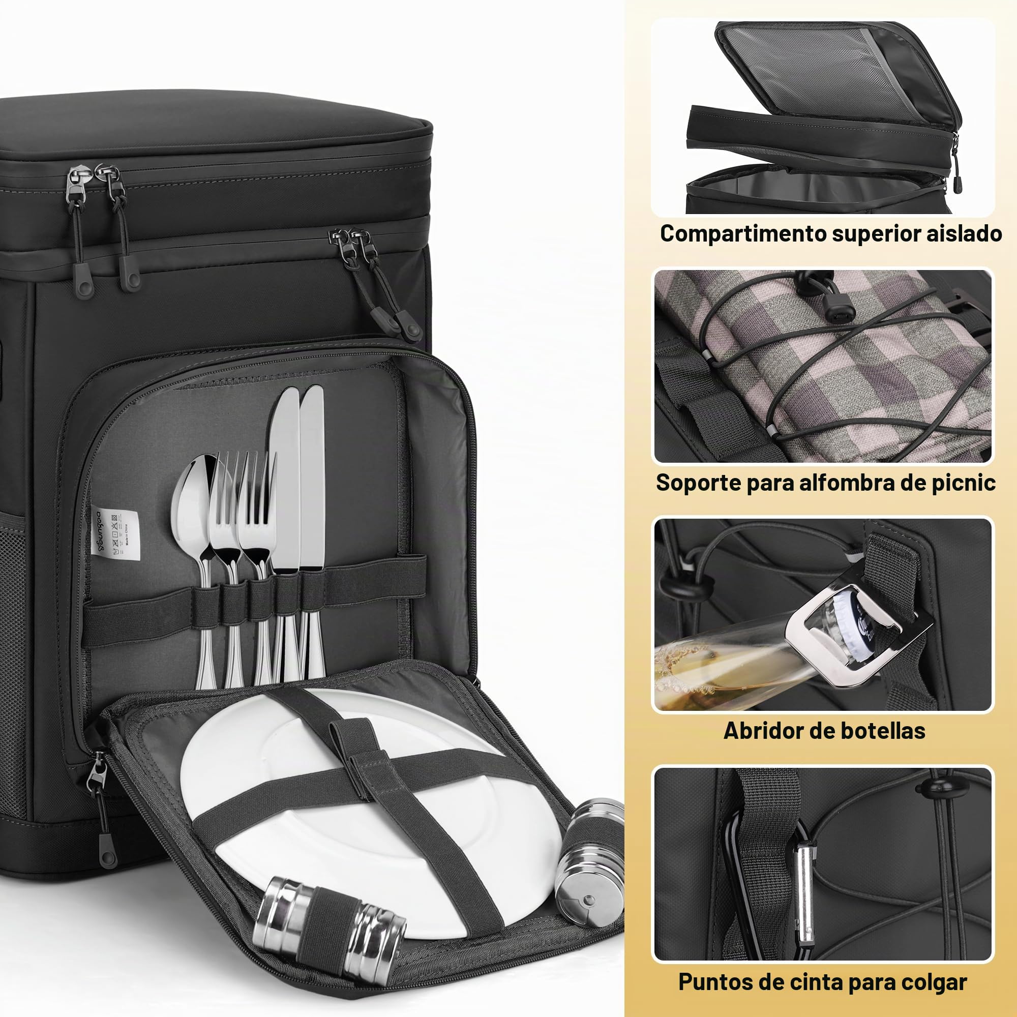 Mochila Nevera Isotermica, 30L Grande Bolsa Termica Impermeable para Picnic, Playa, Camping, Barbacoa, Negro