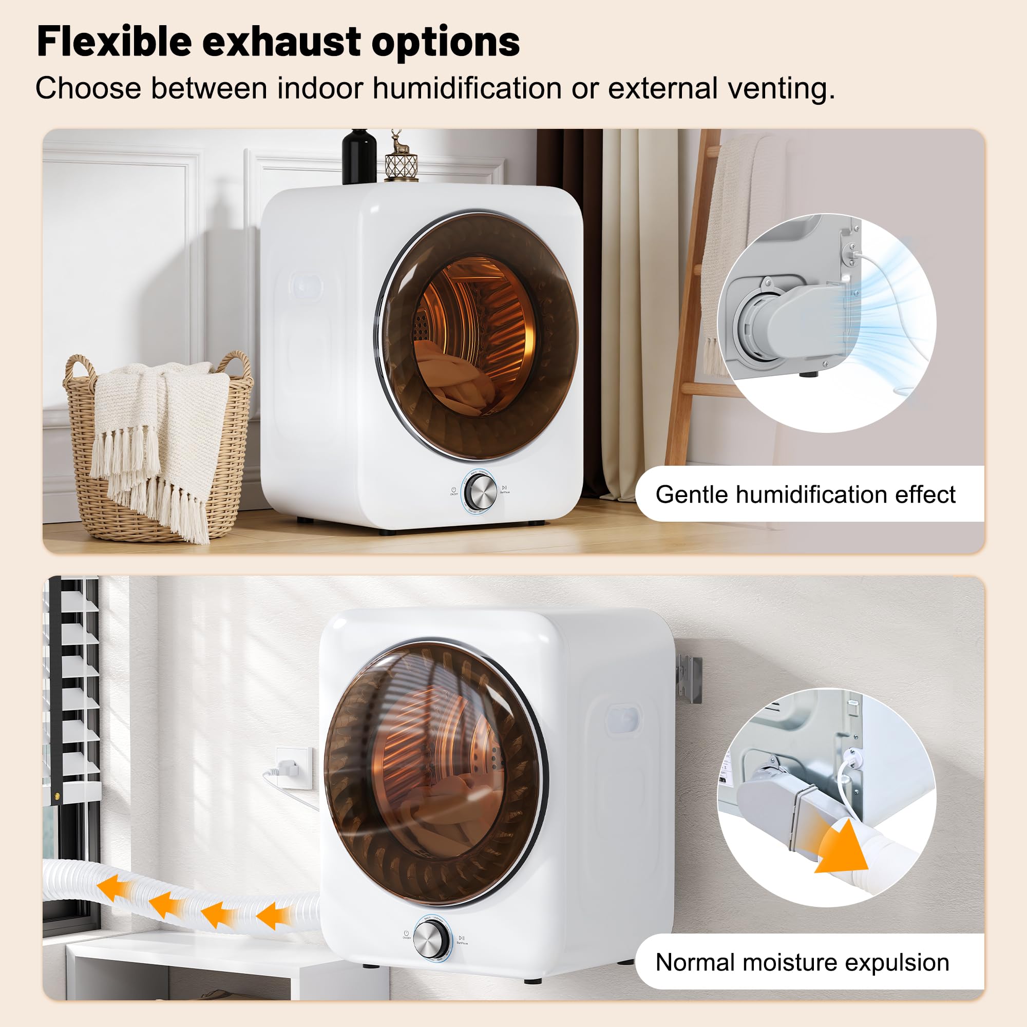 Sèche-Linge À Évacuation 3 Kg Silencieux Compact 8 Programmes Capteur NTC Double Filtration Lavable Installation Murale Pose Libre