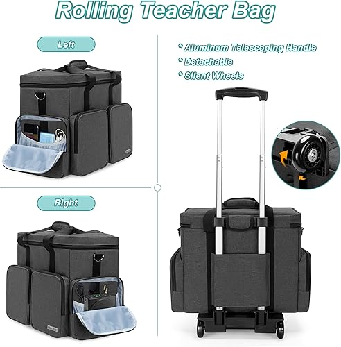 Miniatura 4 de CURMIO Bolsa de mano con ruedas para profesores con compartimento acolchado para laptop de hasta 15.6 pulgadas, bolsa con ruedas para profesores,