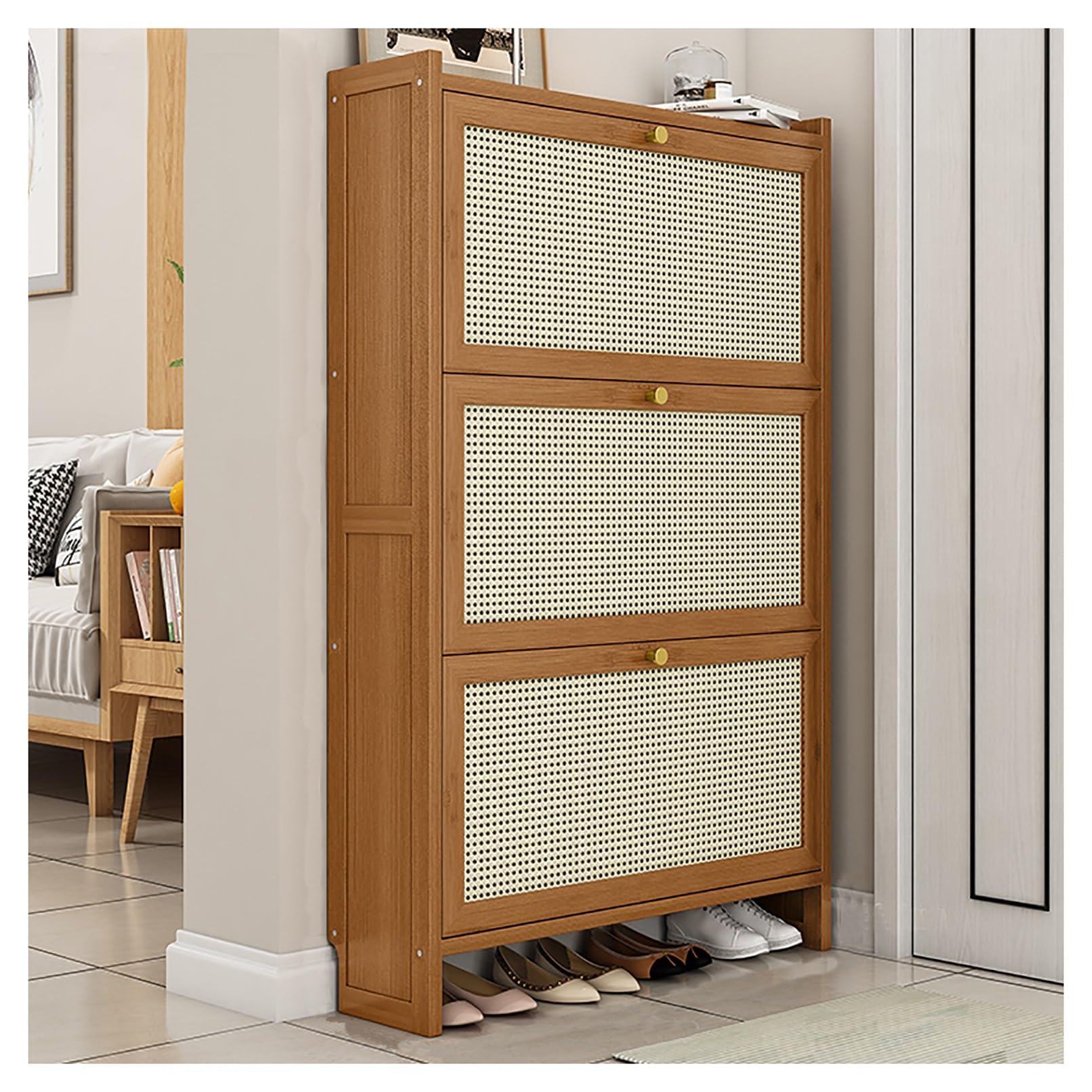 Aioneer Modern Entryway Wooden Shoe Cabinet - Standing Slim Shoe Rack With Doors For Hidden Storage In Hallway Space-Saving Design For Home Entryway Solutions,Black~ 3Tier 50Cm-Brown ~3tier-70cm