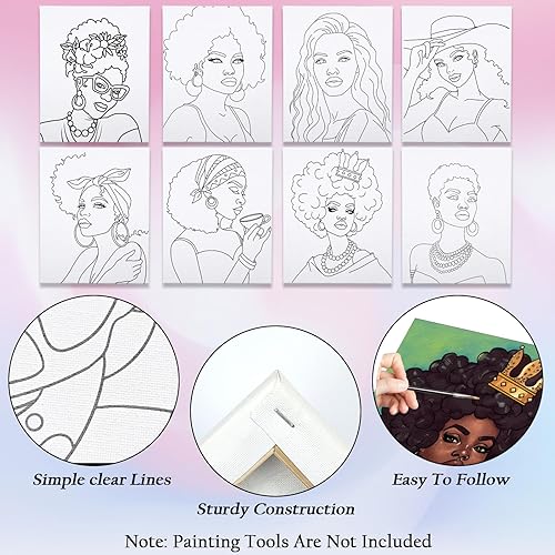 Vista 33 de VOCHIC Paquete de 8 lienzos predibujados para pintar para adultos, kit de sorbo y pintura, suministros para fiestas, juego de pintura artística