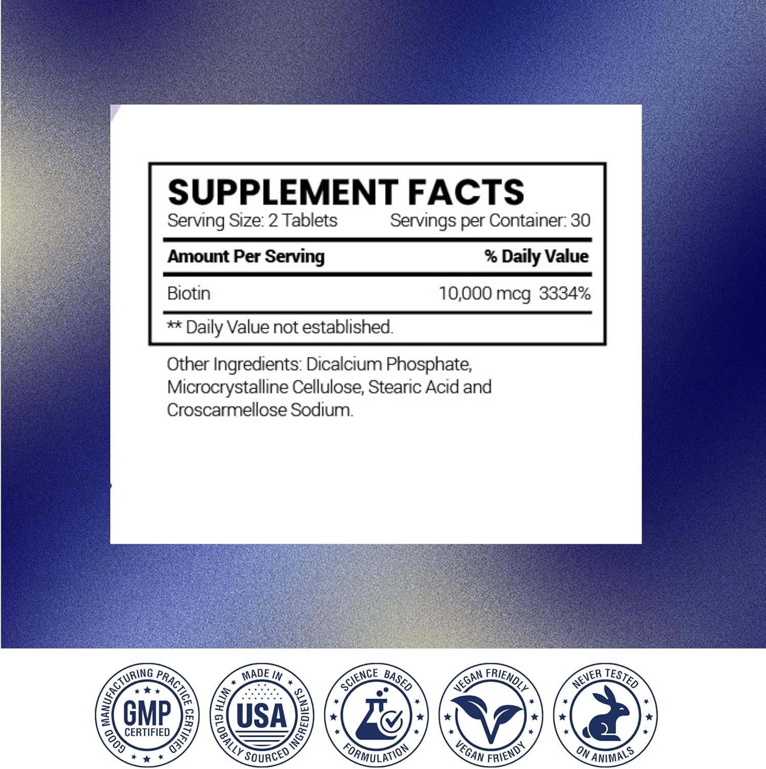 Research Verified Biotin – Pure Extra Strength Biotin 10000mcg – Hair Skin and Nails Vitamin – Third-Party Tested, Made in USA – 60 Vegan Tablets