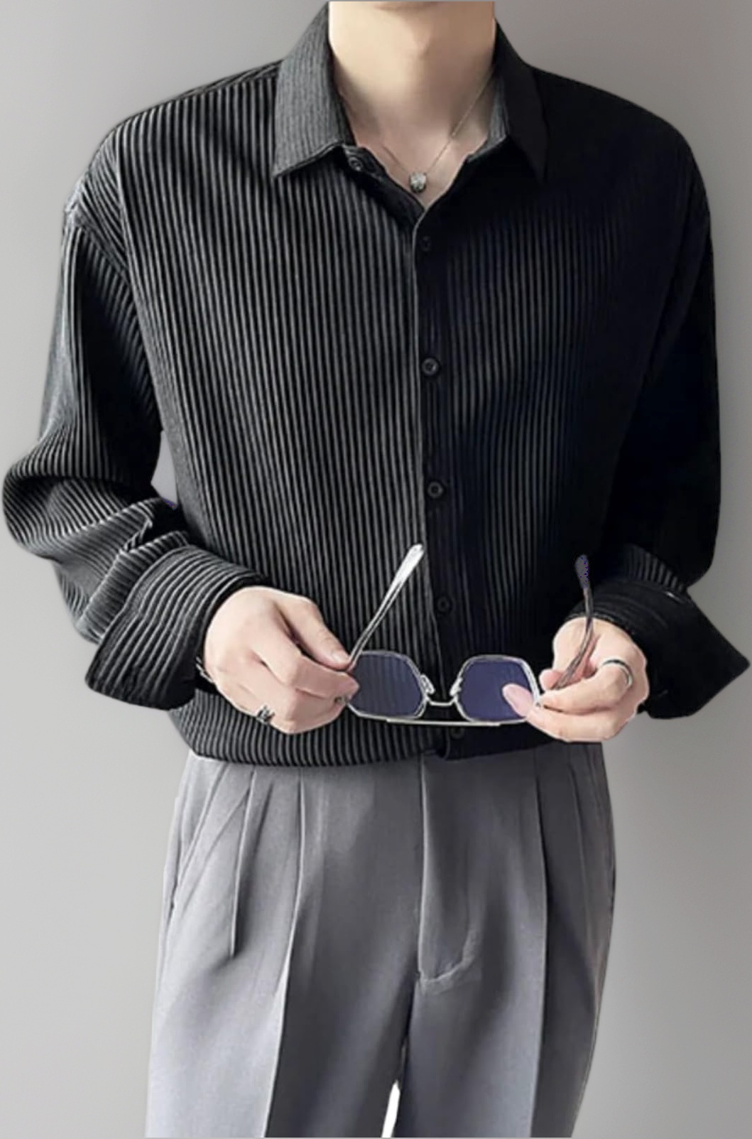 GRECIILOOKS Men's Formal Button Down Shirt – Slim Fit Polycotton Shirt's for Men | Textured Full Sleeve| Business & Meeting Ready (Available in Plus Size and Combo Pack of 2)