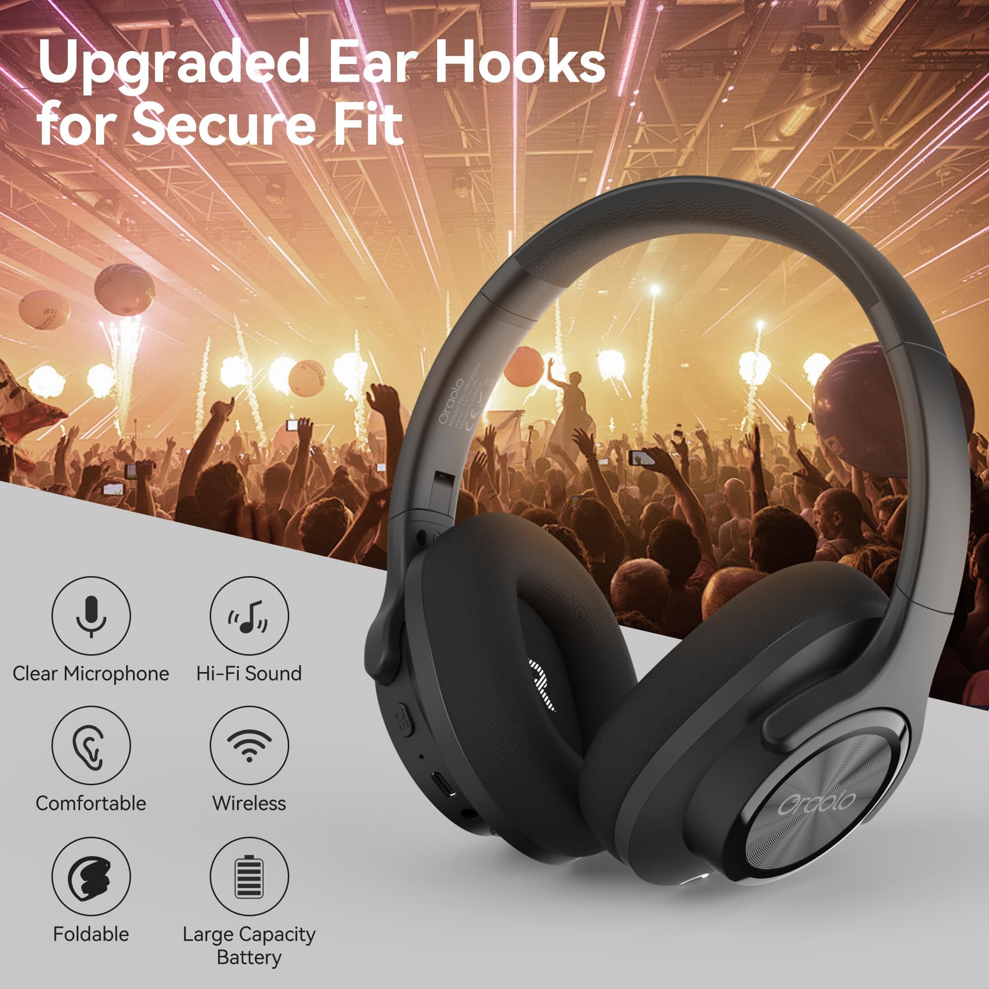 oraolo Bluetooth Kopfhörer, Kabellose Kopfhörer mit 3 EQ-Modi, Niedrige Latenz, HiFi-Stereo, Faltbar, Leicht, 70 Stunden Spielzeit, Tiefer Bass für Zuhause, Büro, Handy, PC