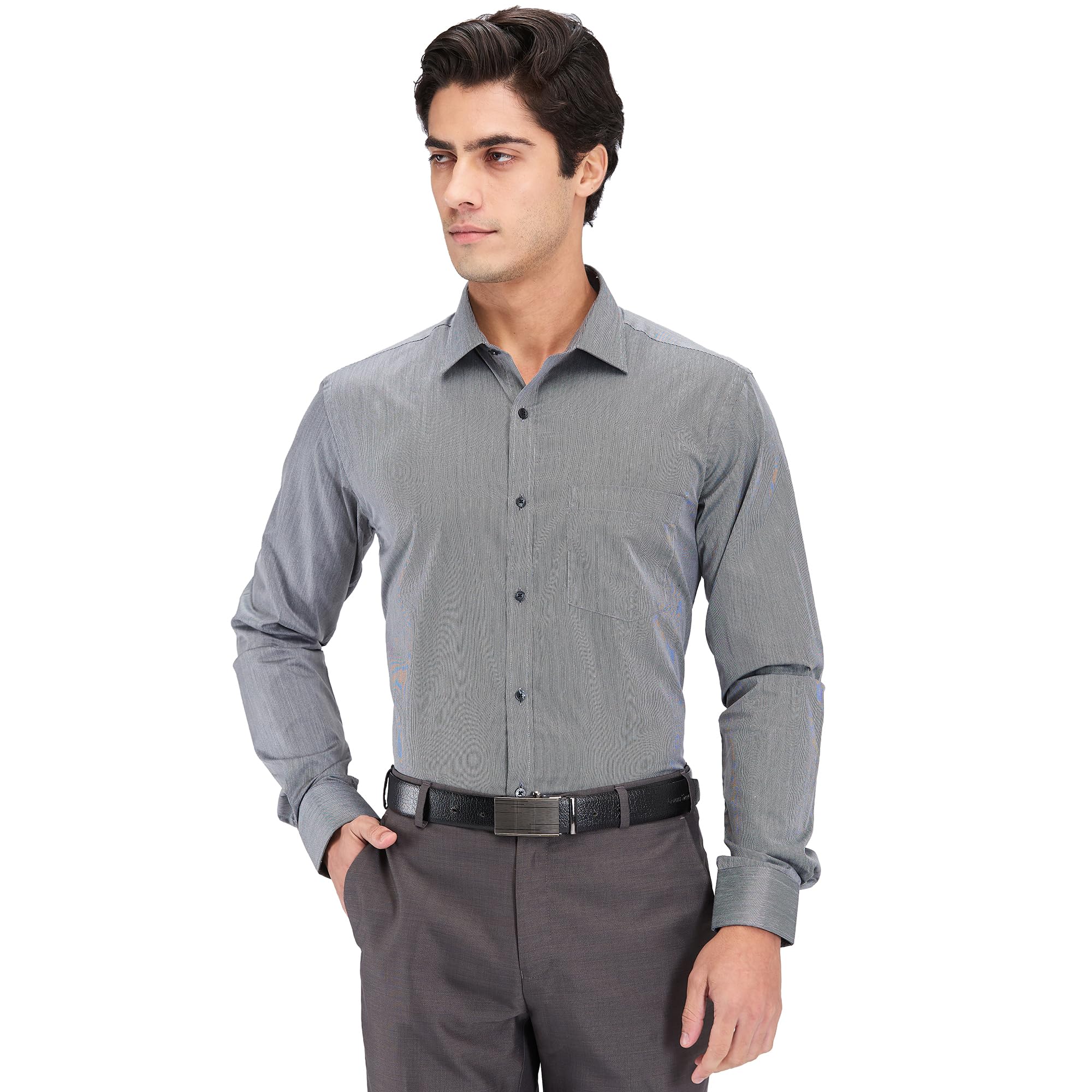 Park AvenueMen's Slim Fit Stripe Pattern Cotton Blend Semi Cutaway Collar Full Sleeve Formal Shirt