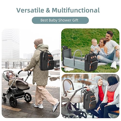 Miniatura 7 de ISMGN Mochila para pañales, mochila de viaje, bolsa de bebé, multifuncional, capacidad extragrande, impermeable y puerto de carga USB, regalos de