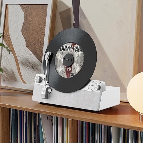 Miniatura 7 de MYKESONIC - Tocadiscos de vinilo i-Fi con altavoces estéreo, tocadiscos de transmisión por correa totalmente automática, antirresonancia, cartucho