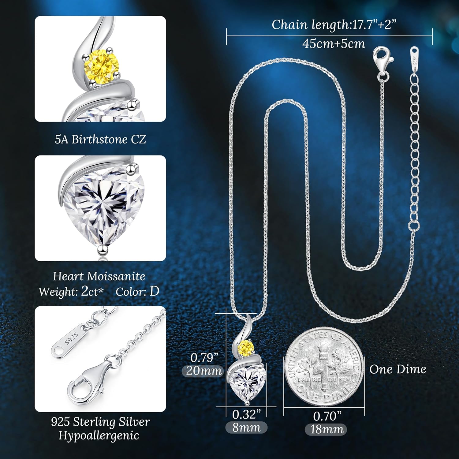 ANDSO Valentine's Day Gift Moissanite Heart Pendant Necklaces for Women, 925 Sterling Silver Necklace with Birthstone, Ideal Anniversary Present or Birthday Jewelry Gifts for Mom Wife Her Girlfriend - Image 5