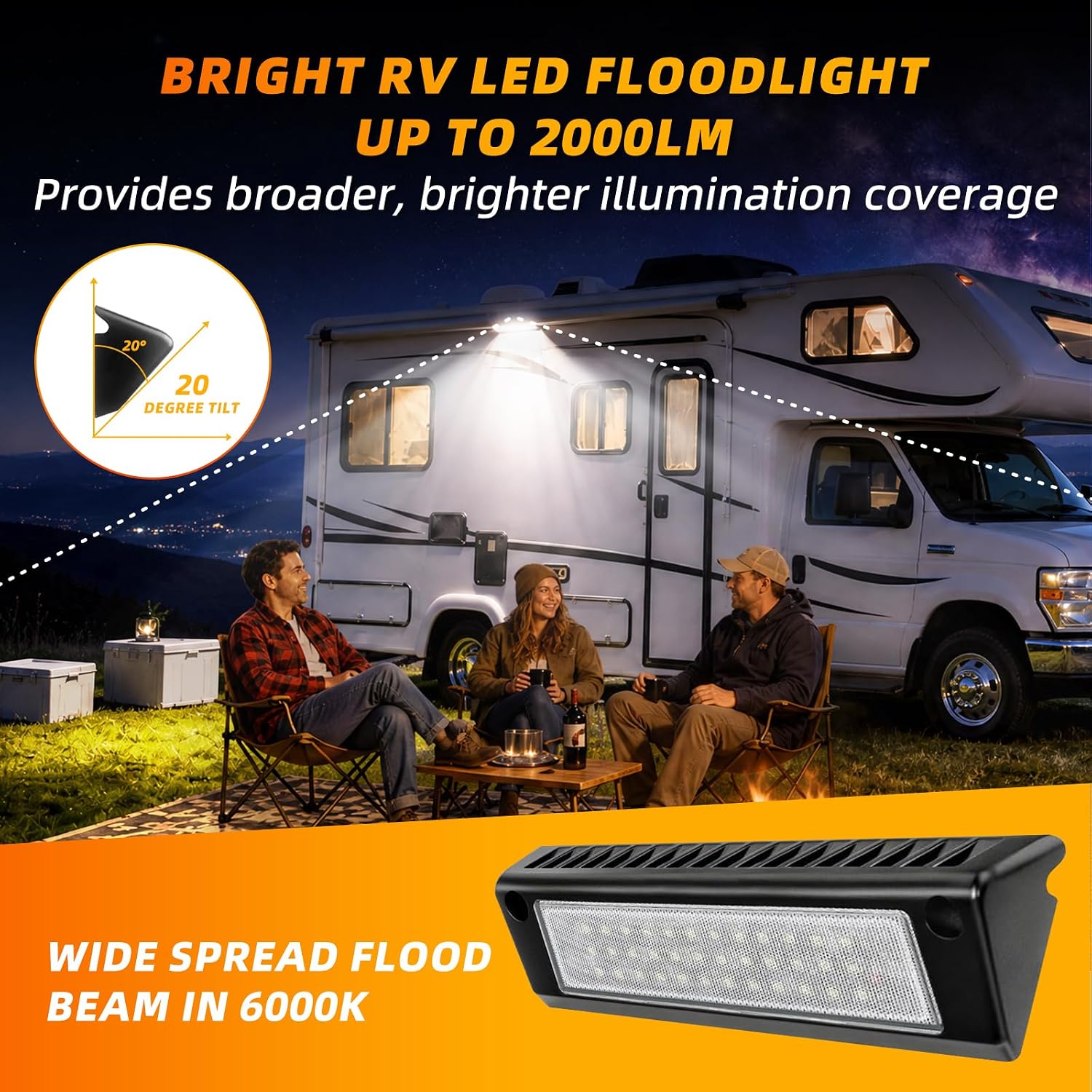 9Inch RV Porch Lights 2 Pack, RV Lights Exterior 2000LM, 9-32V Exterior Awning Light, IP67 Waterproof 25W Roof Rack Lights Fit for RV Camper Trailer Truck Roof Rack Yard Garage (6010-9in)