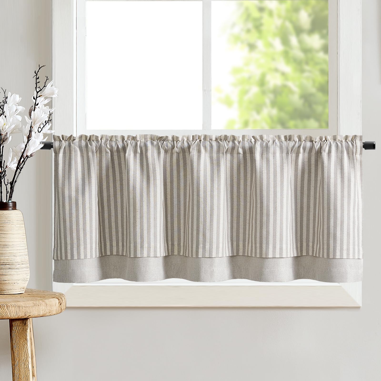 Produktbild von PONY DANCE Scheibengardinen Blickdicht Kurzgardinen Küche Ösenschal 2er Set H 90 X B 132 Cm Verdunklungsvorhänge Grau Vorhang Blickdicht Kurz