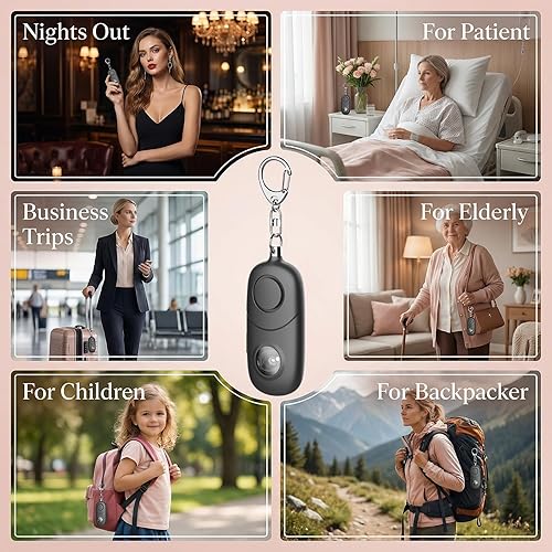 Miniatura 4 de Alarma personal para mujeres, llavero de alarma: Qoosea 4 unidades de llavero de emergencia de 135 dB sirena con luz estroboscópica para mujeres,