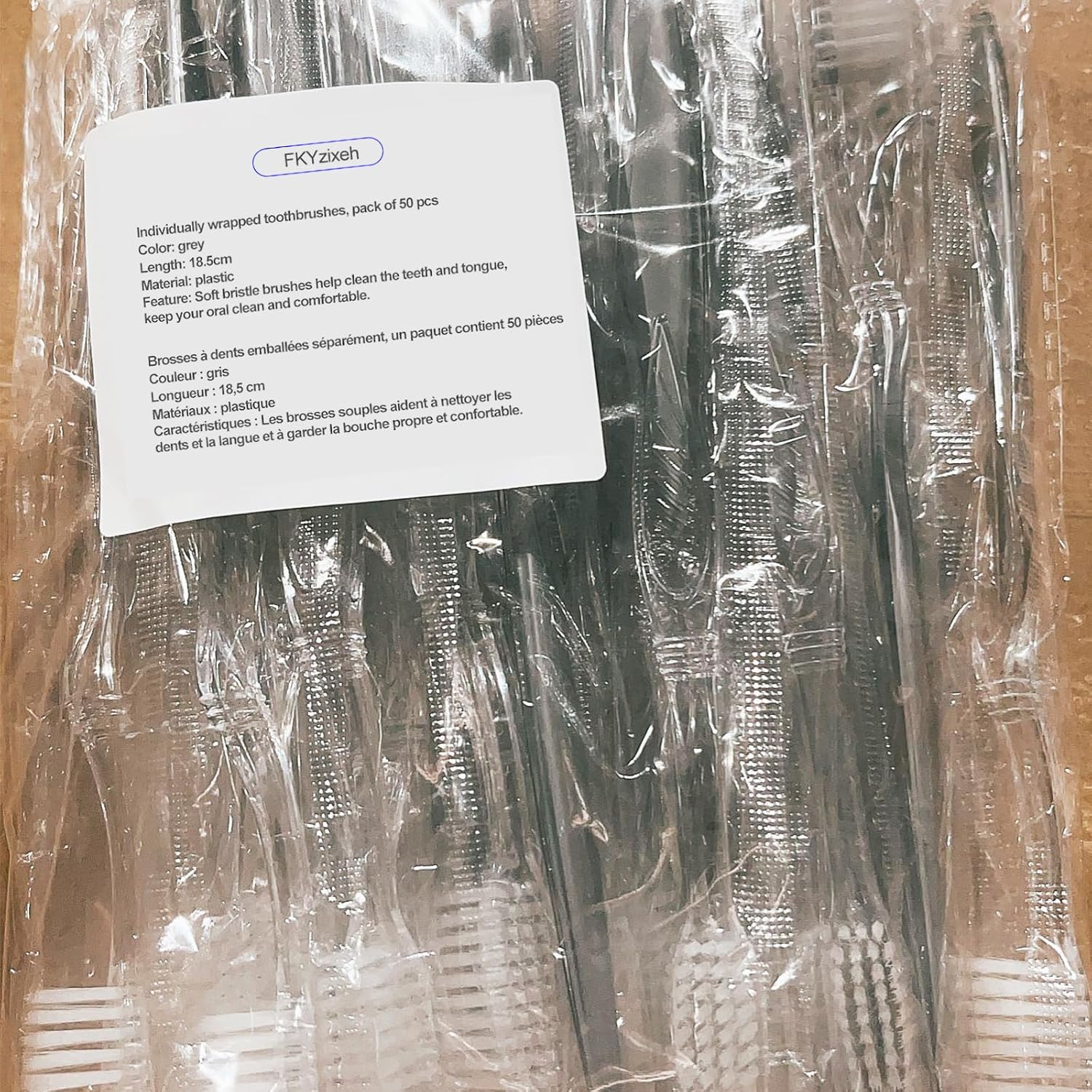 FKYzixeh Grey Handle Toothbrush Bulk, Disposable Toothbrushes Individually Packaged, Toothbrush for Travel, Hotel and Homeless (50 Pack)