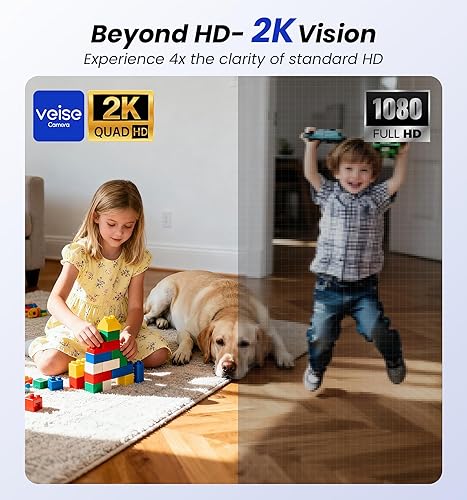 Miniatura 2 de Veise Cámara de seguridad 2K para interiores de 2.4 GHz, cámara panorámica e inclinable de 360 para mascotas con seguimiento de movimiento, monitor