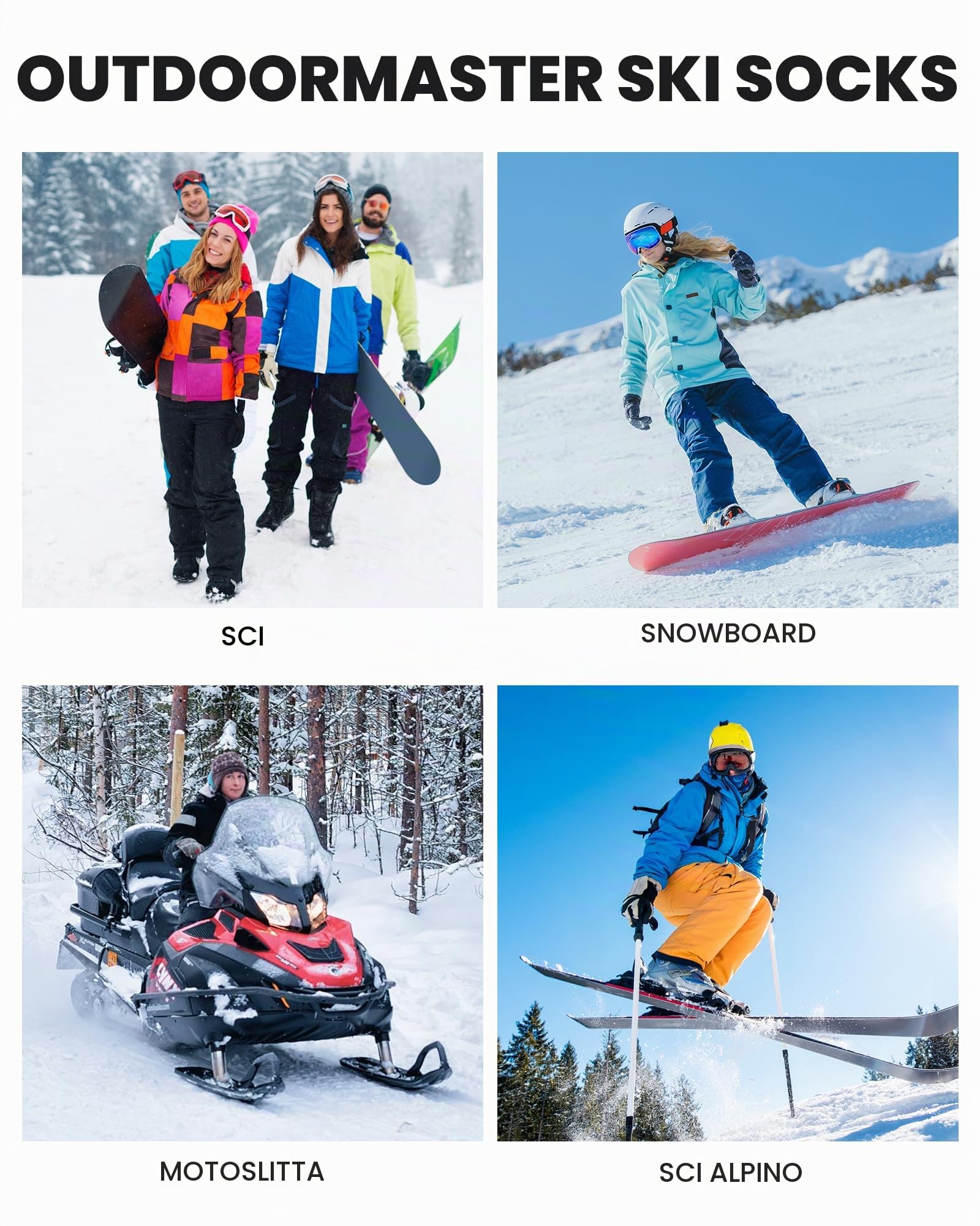 OutdoorMaster 2 Paia Calze da Sci per Uomo, Calze Termiche Invernali da Snowboard Traspiranti Termico per Sport All'aria aperta con Sopra il Polpaccio Design/Polsini Antiscivolo