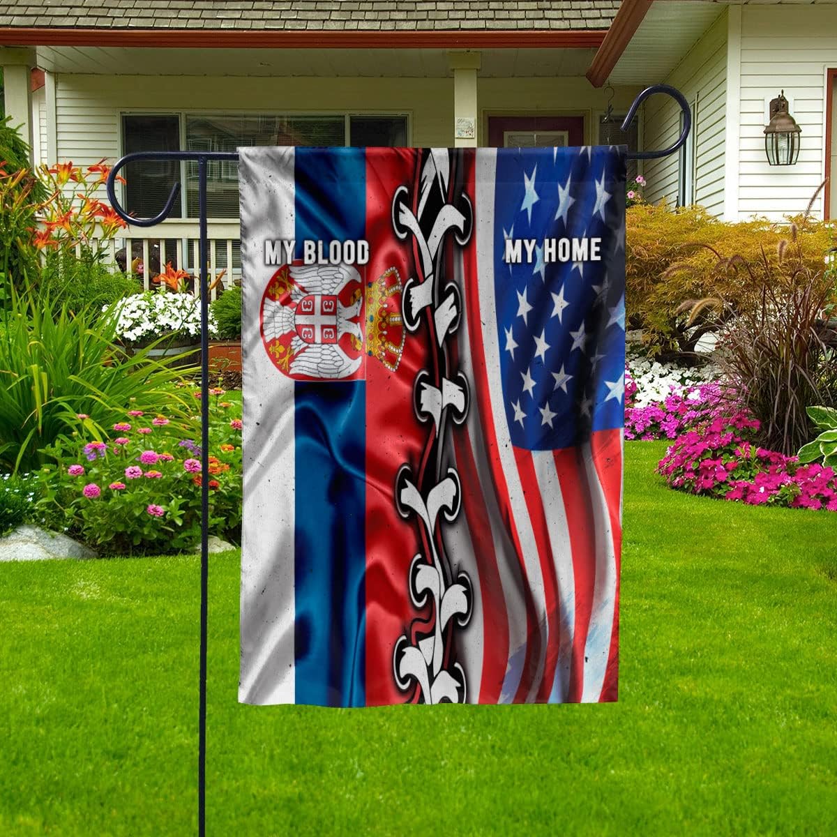 Flags-Serbian American My Home My Blood Flag Serbian Part House Flag (29.5" x 39.5")-USA Flags Premium Polyester-Decorative Indoor Outdoor Flag