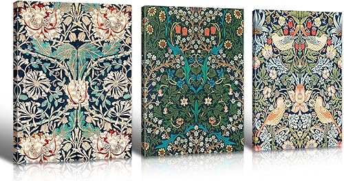 BLINFEIRU William Morris - Juego de 3 lienzos florales para pared, pósteres vintage, decoración de pared estética para sala de estar, dormitorio,