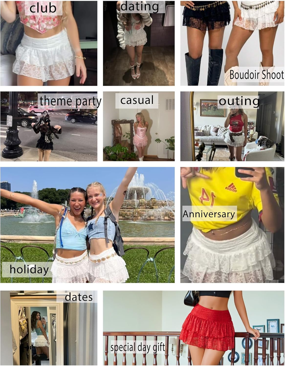 Avidlove Women's Y2k Lace Layered Mini Skirt High Waist Ruffle Skirt Skort Boho Outfits Micro Shorts - Image 5