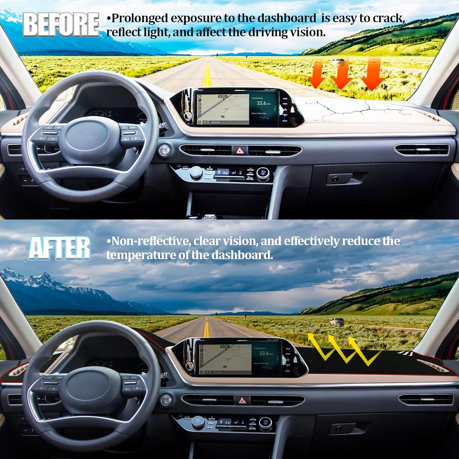 Dash Cover Pad Fit for Hyundai Sonata 2020-2023 (Without HUD) Custom Dashboard Cover Mat Non-Slip Pad Sunshield Cover Center Console Protector Cover Mat Anti-Glare Car Accessories, Red Edge