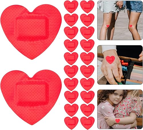 Miniatura 5 de VOSAREA 50 vendajes adhesivos en forma de corazón, parches hemoestáticos transpirables para primeros auxilios (rojo)
