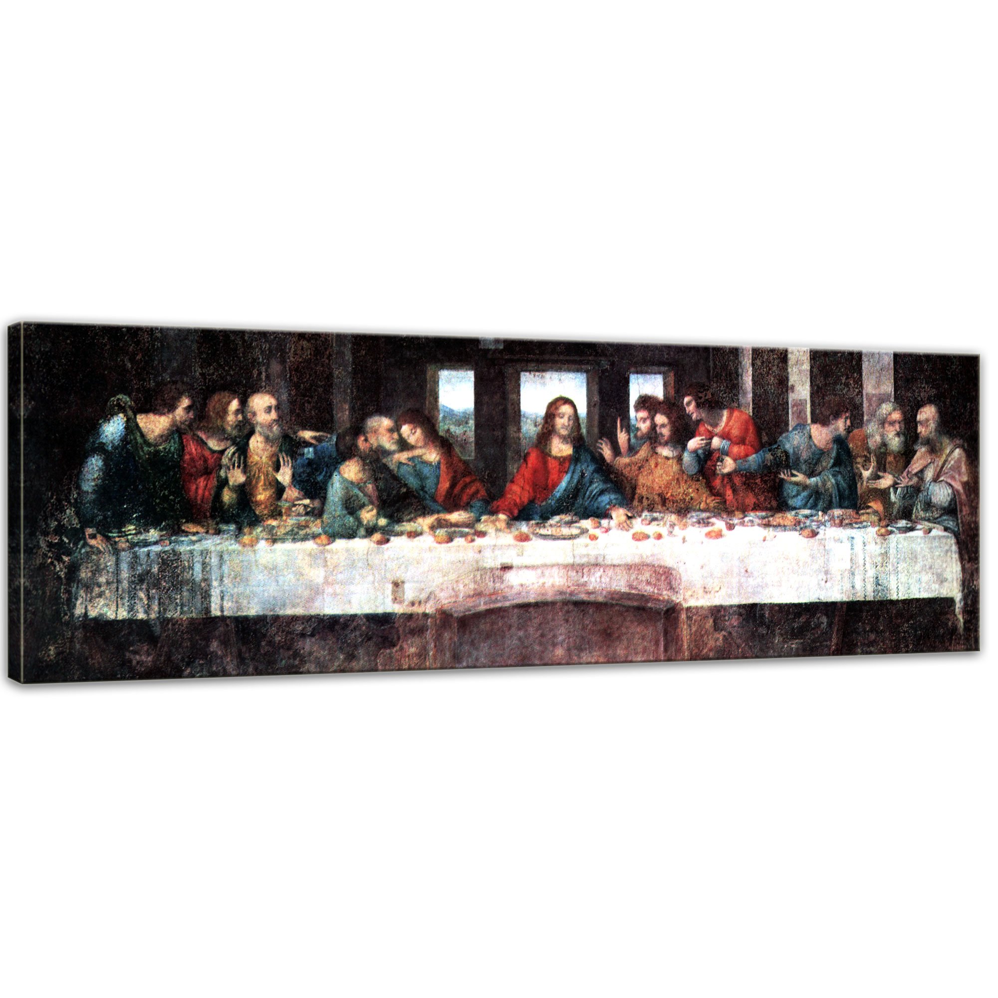 Bilderdepot24 Bild auf Leinwand | Leonardo da Vinci Das Abendmahl in 160x50 cm als Wandbild | Wand-deko Dekoration Wohnung alte Meister | 180132-160x50