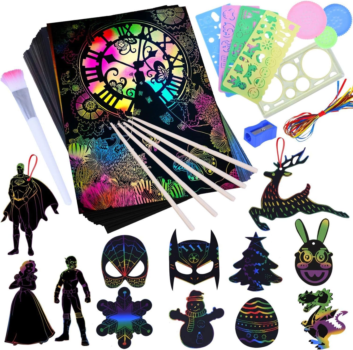 Longruner Scratch Off Art Rainbow Painting Paper Engraving Art Set DIY