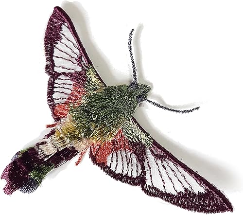 Moks364 (p) parche de bordado de polilla de colibrí, insecto insecto arte de pared dekor, coser en parche