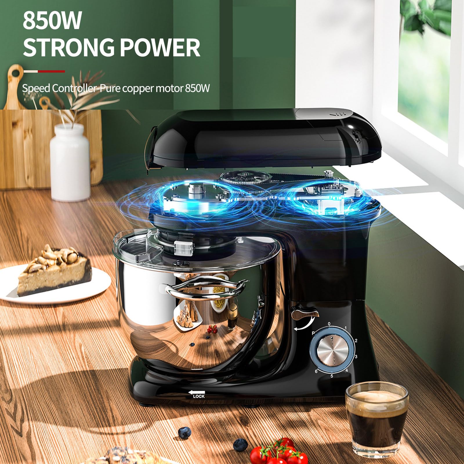3-in-1-Multifunktionaler Standmixer/Mixer/Fleischwolf – 7,5 Qt Edelstahlschüssel, 1,5 l Glasbehälter, stumm/6 Geschwindigkeiten – für 8–12 Personen Familienparty Abendessen machen