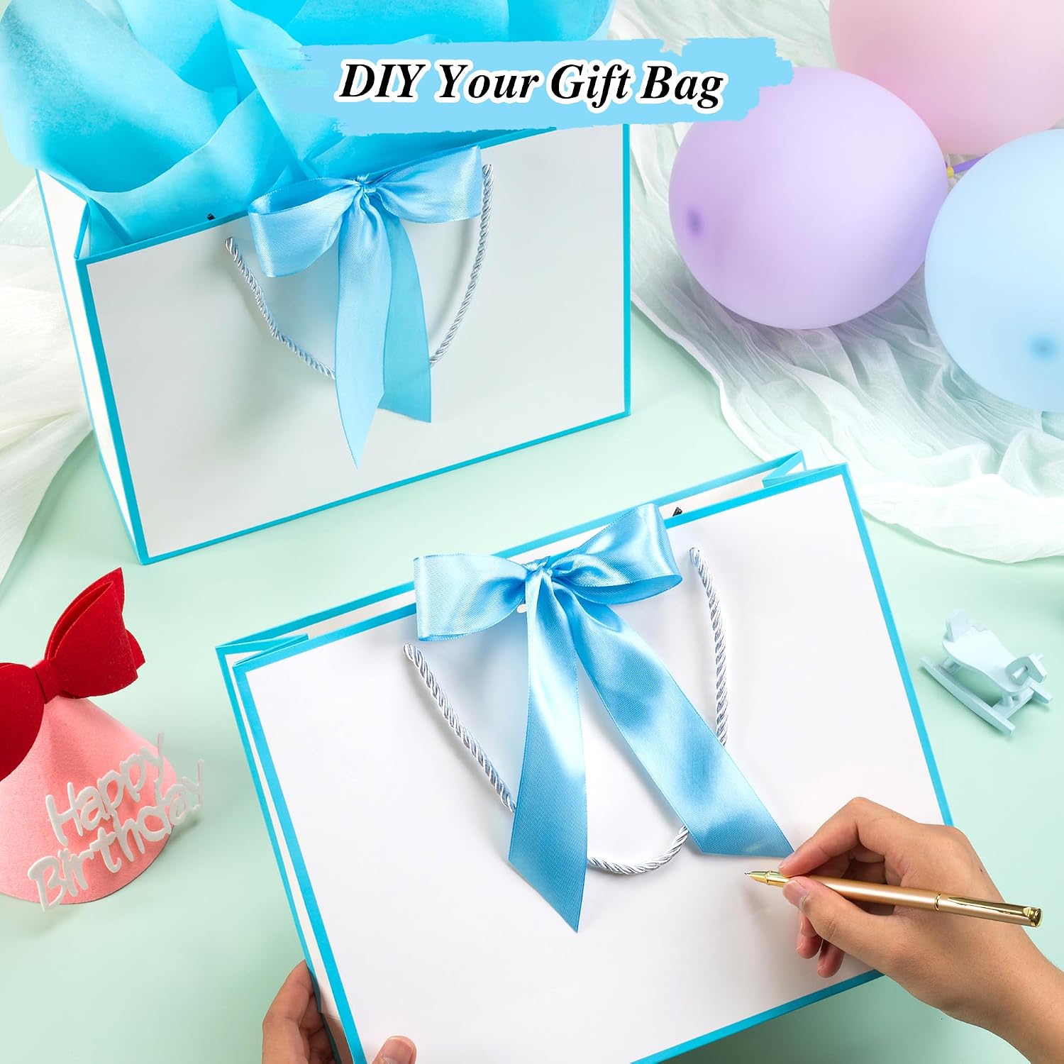 PASEOTA 10 Set Medium Gift Bags with Handles (White Blue, 12.6x9.8x4.3 In) image 5