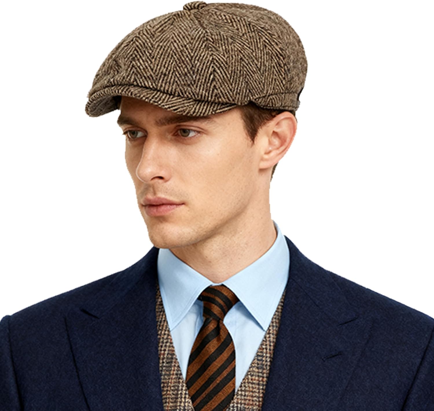 Fashion Men’s Classic Herringbone Hat Newsboy Flat Cap Gatsby Ivy Cabbie - Image 2