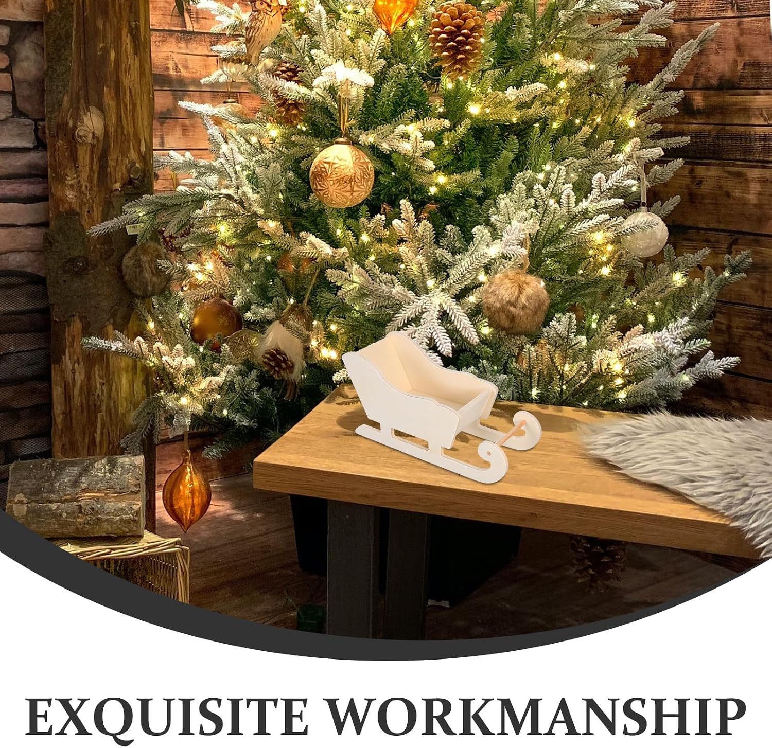 Wooden Christmas Sleigh Candy Platter Tabletop Decoration 3pcs Xmas