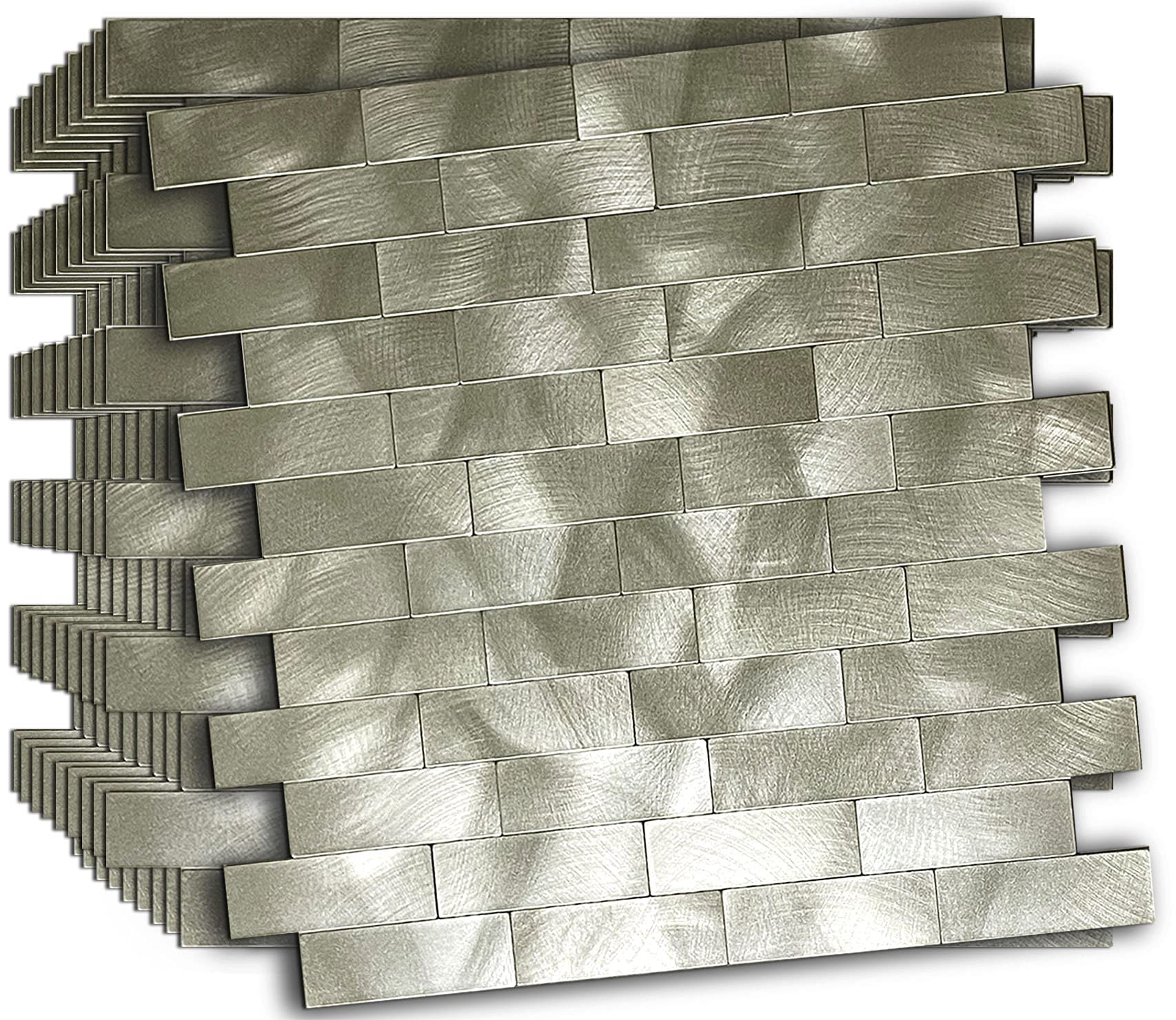 XUANINY Peel and Stick Tile Backsplash for Kitchen Bathroom Self-Adhesive Metal Aluminum 3D Wall Sticker (11.81"x11.88"，10Sheets, Champagne)