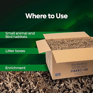 FiberCore Eco Bedding with Odor Control, 99% Dust Free Paper Bedding for Small Animals and Birds, 10 lb (Expands to 250 L).