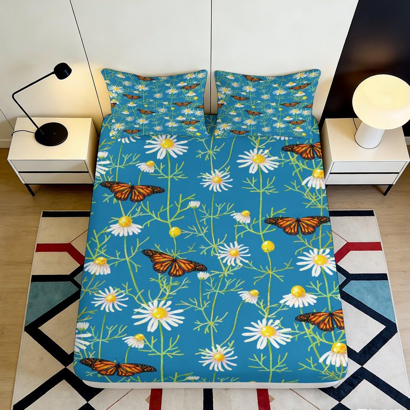 Jqzkxnhpbr Style-4 3D Printed Daisy Butterfly Fitted Sheet Microfiber Soft Anti-Slip Bed Cover For Bedroom Dorm Mattress Decoration 90X200x25cm