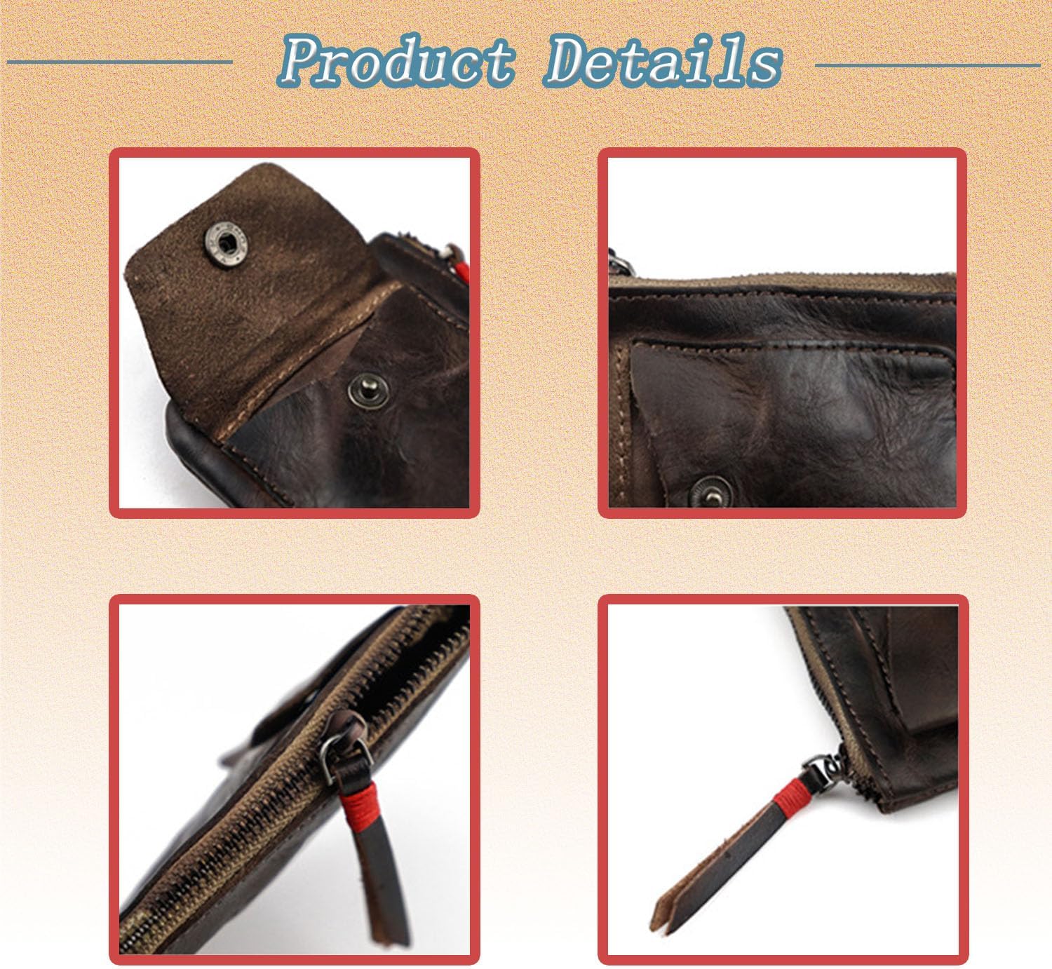 Men Leather Coin Pouch, Men's Coin Pouch with Zipper and Snap Closure Crazy Horse Wallet Suitable for Men and Women (Coffee)