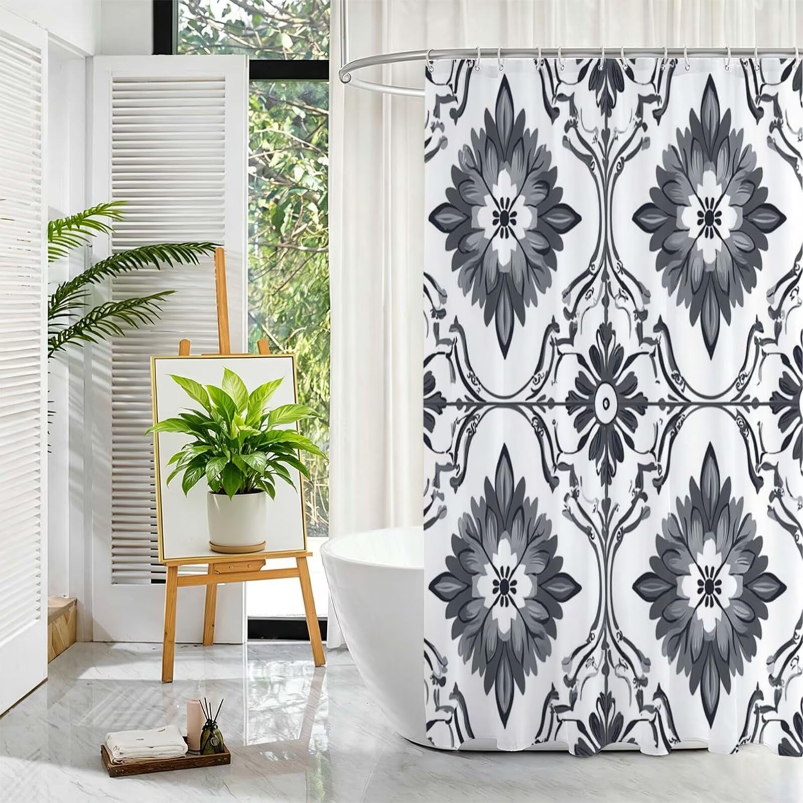 Rideau de Douche 130x170cm, Blanc Rideau de Baignoire D-544