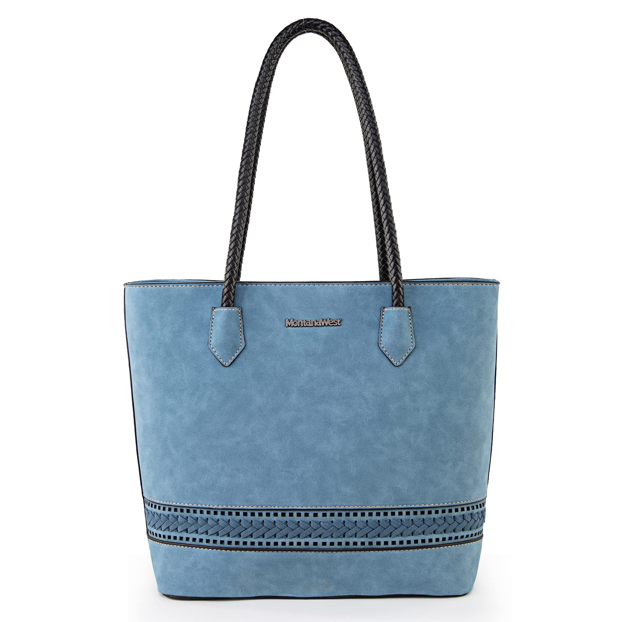 Montana West Gewebte Tragetaschen für Damen, mittelgroße Geldbörsen und Handtaschen mit verdeckter Reißverschlusstasche auf der Rückseite, Gewebter Stahl, blau