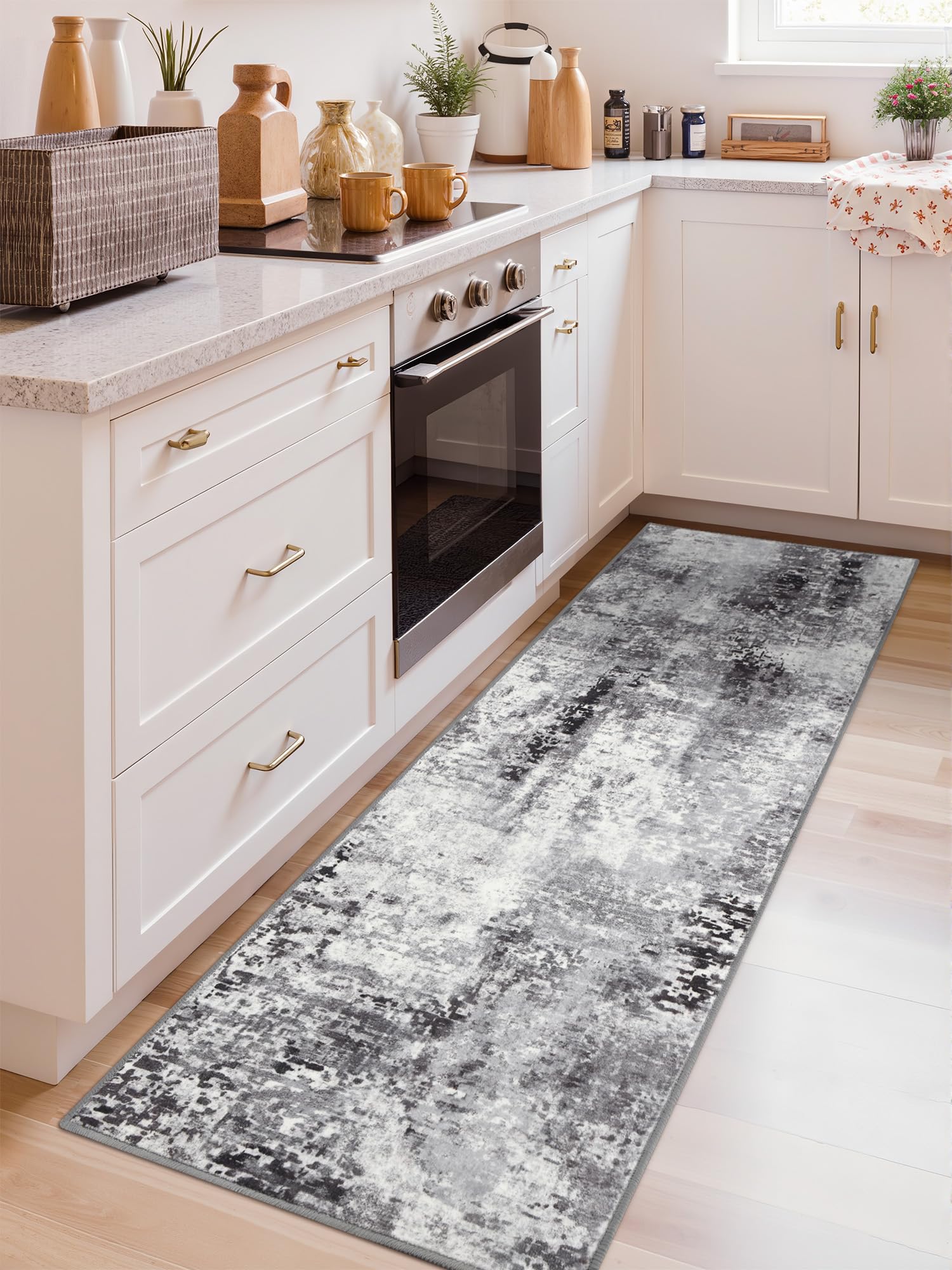 Macgace Washable Abstract Runner Rug, 2x6 Modern Area Rugs with Non-Slip Rubber Backed for Kitchen, Thin but Soft Contemporary Carpet Bedroom Entryway