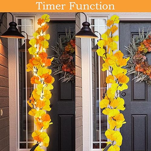 Miniatura 7 de 1.8M 6FT Lighted Fall Garland Battery Operated Fall Vine Garland with Lights Timer & 100 LEDs & 8 Flashing Lights for Autumn Home Mantel Fireplace