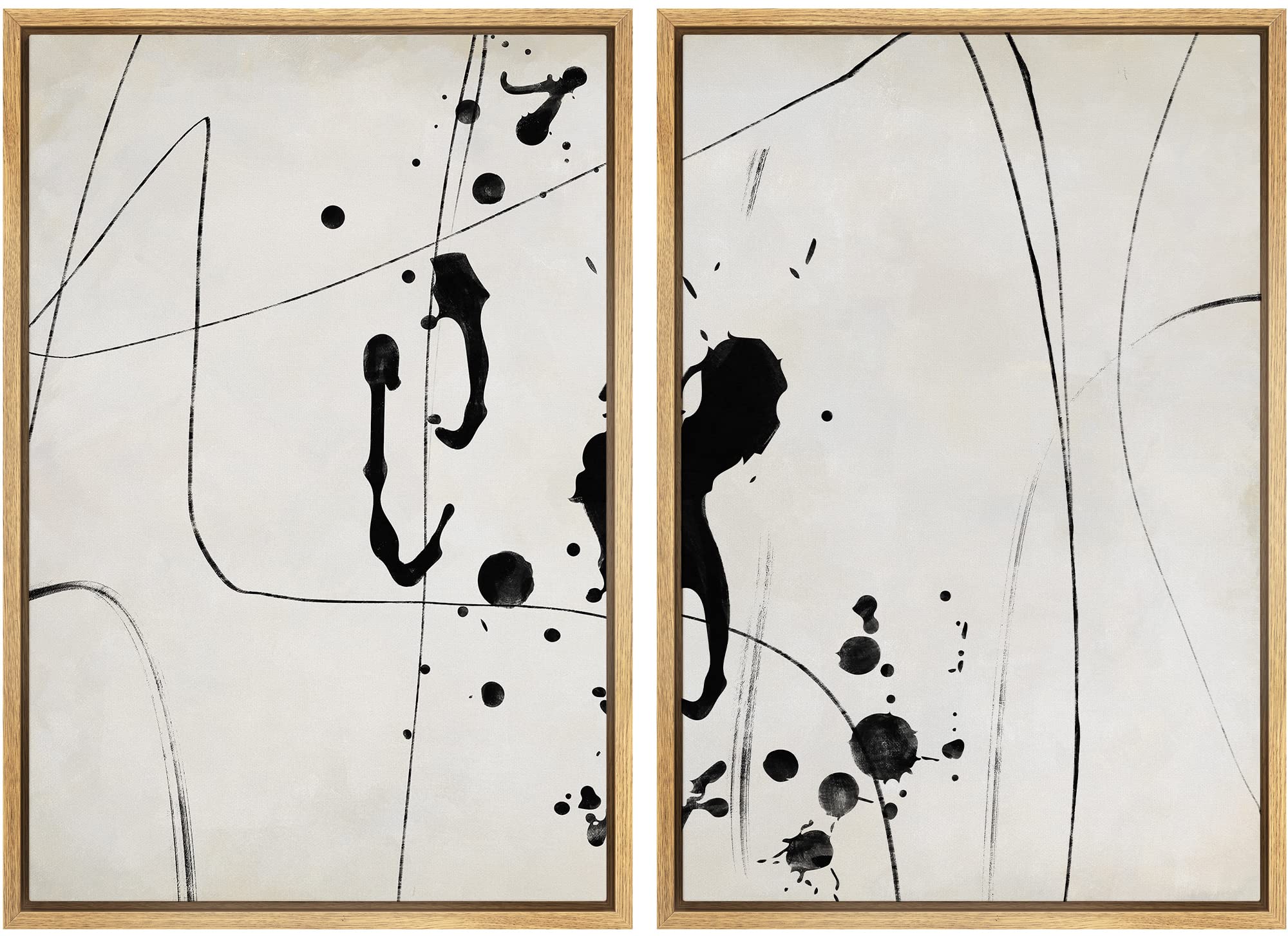 MUDECOR Framed Canvas Print Wall Art Set Grunge Ink Blot Paint Splatter Collage Abstract Shapes Illustrations Modern Art Decorative Bohemian for