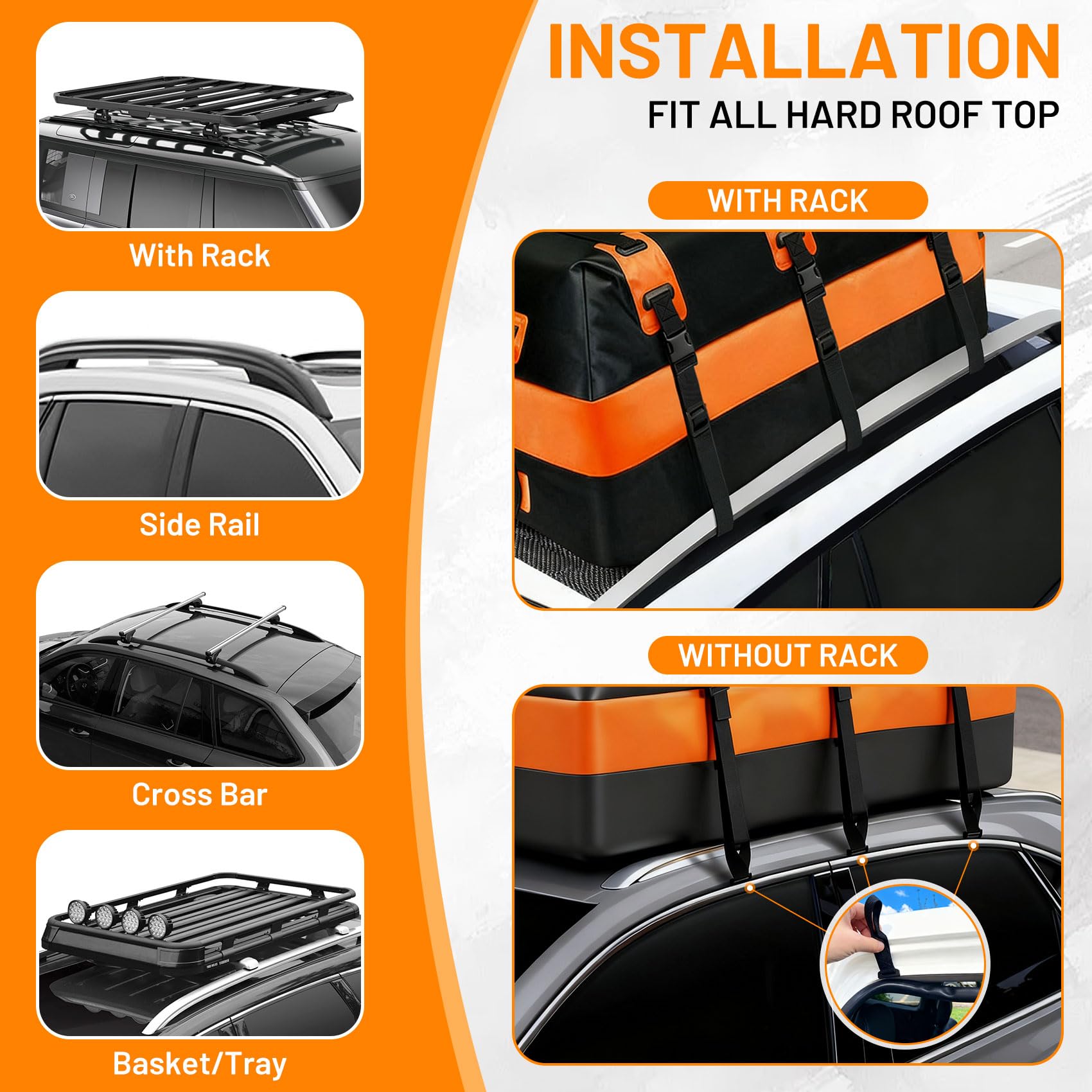 Portaequipajes para Techo de Coche, 21 pies cúbicos, Impermeable, para Todos los Coches con/sin Estante, Incluye Alfombrilla Antideslizante, 10 Correas reforzadas, 6 Ganchos de Puerta