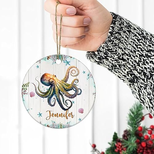 Miniatura 4 de Hyturtle Adorno de Navidad personalizado para los amantes del pulpo, adorno de cerámica con nombre personalizado de Just A Girl Who Loves Octopuss,