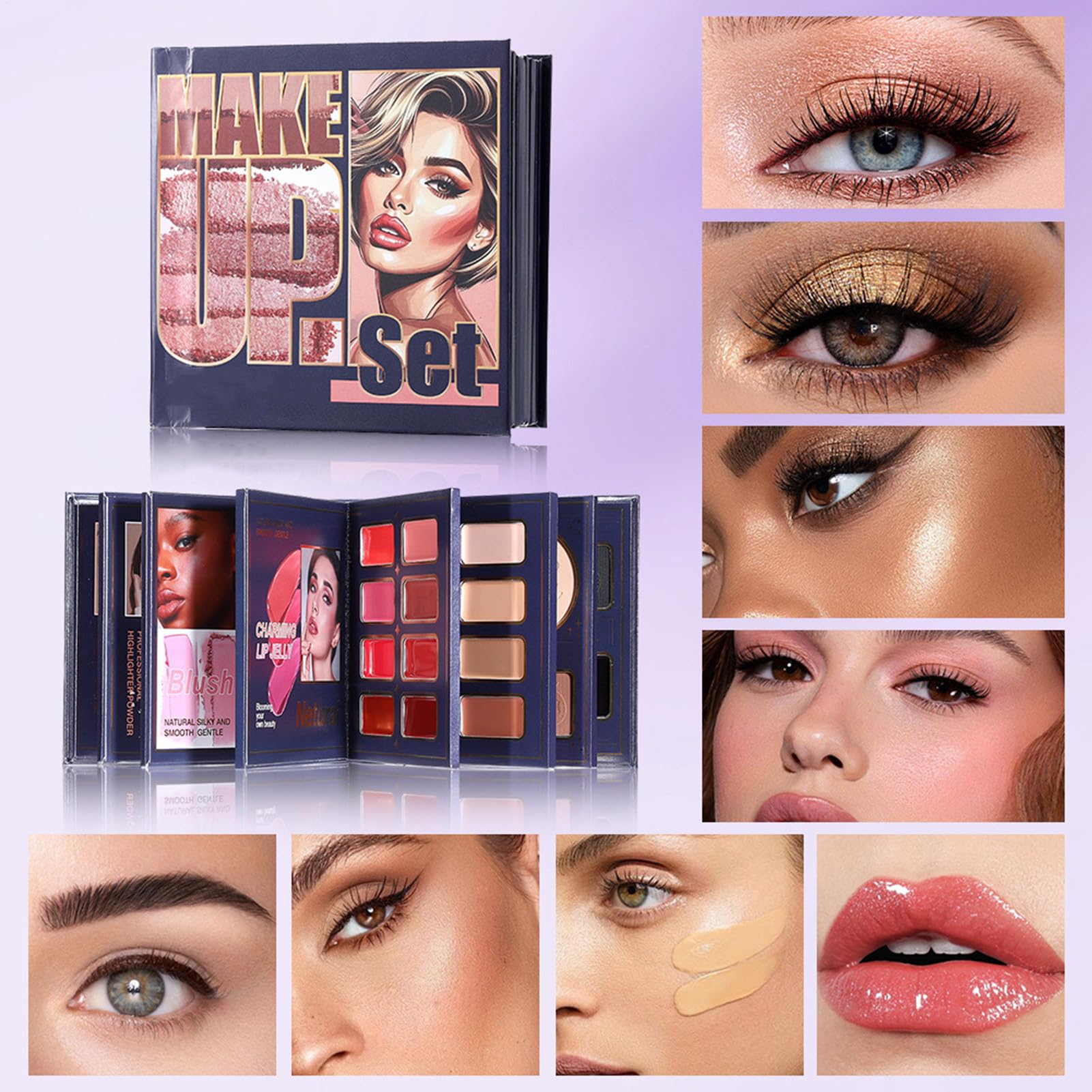 Palette Trucco Effetto Lunga Tenuta Fard Corrector Contorno | Palette di Trucco con Polvere per Contorno e Ombretti Ideale per Viso Occhi Labbra Compleanno Feste San Matrimonio