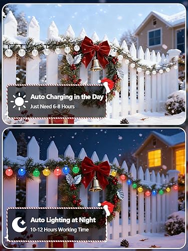 Miniatura 5 de Paquete de 2 guirnaldas de 100 luces LED solares para exteriores, luces impermeables de 64 pies con 8 modos de iluminación, decoraciones de Navidad
