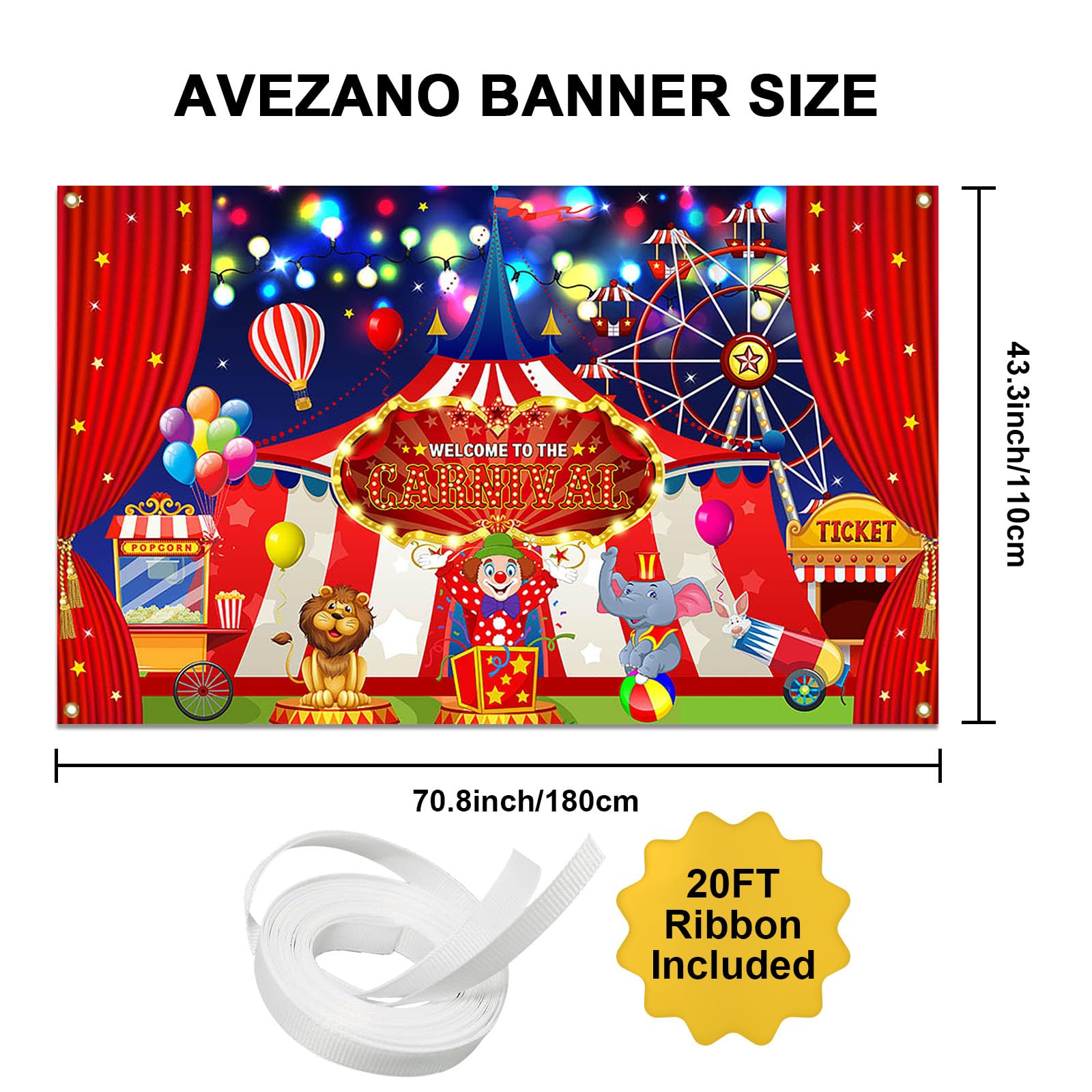 Avezano Circus Carnival Backdrop for Photography Welcome to The Carnival Banner Red Curtain Ferris Wheel Tent Carnival Theme Circus Party Decorations 70.8 x 43.3 Inch