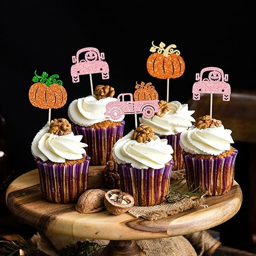 Miniatura 40 de 24 adornos de calabaza para cupcakes con purpurina para otoño, hojas, flores, calabaza, cupcakes, decoración de pasteles para Halloween, decoración