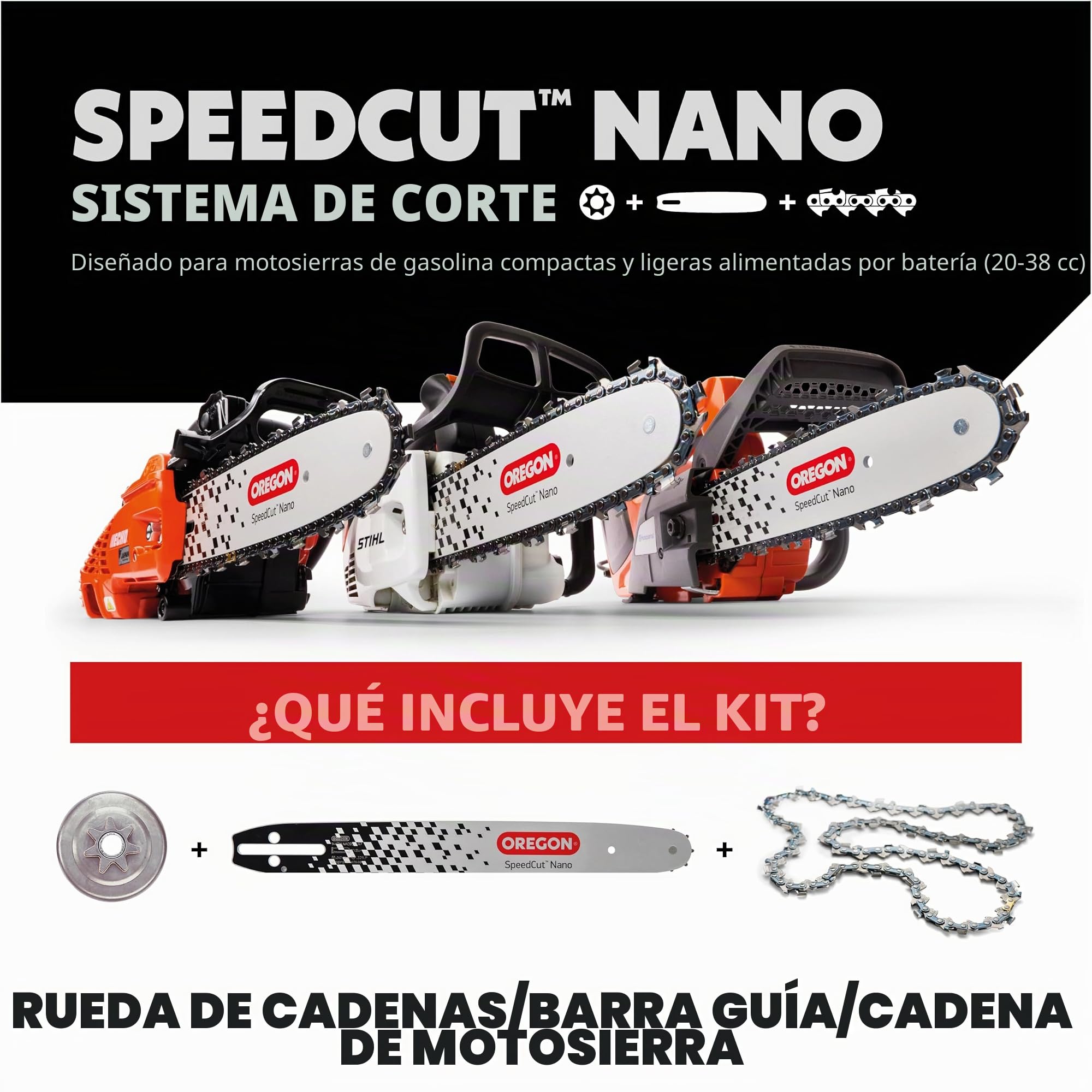 Oregon Kit de Optimización para Motosierra SpeedCut Nano, Cadena de 46 Eslabones y Espada de 10" (25 cm), Paso 0,325" LP, Calibre 1,1 mm, Motosierras a Batería y Gasolina , Compatible con Stihl