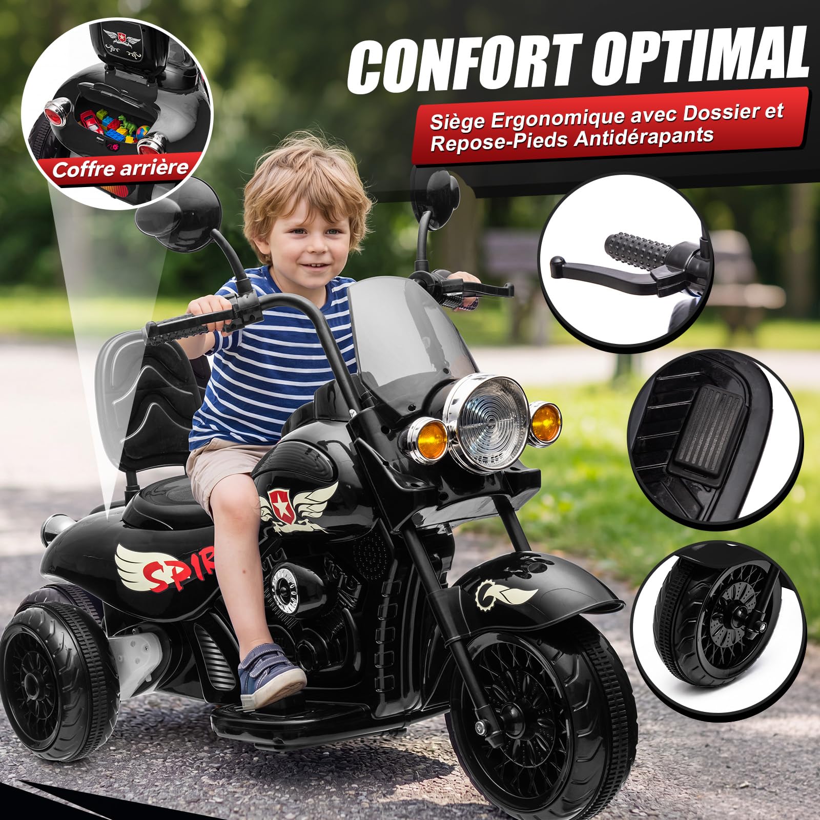12V Moto Elettrica Per Bambini 3-6 Anni Con 3 Ruote e Luci 110x56x78 cm